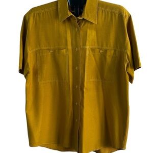 Vintage Silk Short Sleeve Button Up Shirt Golden Mustard Men’s Sz M